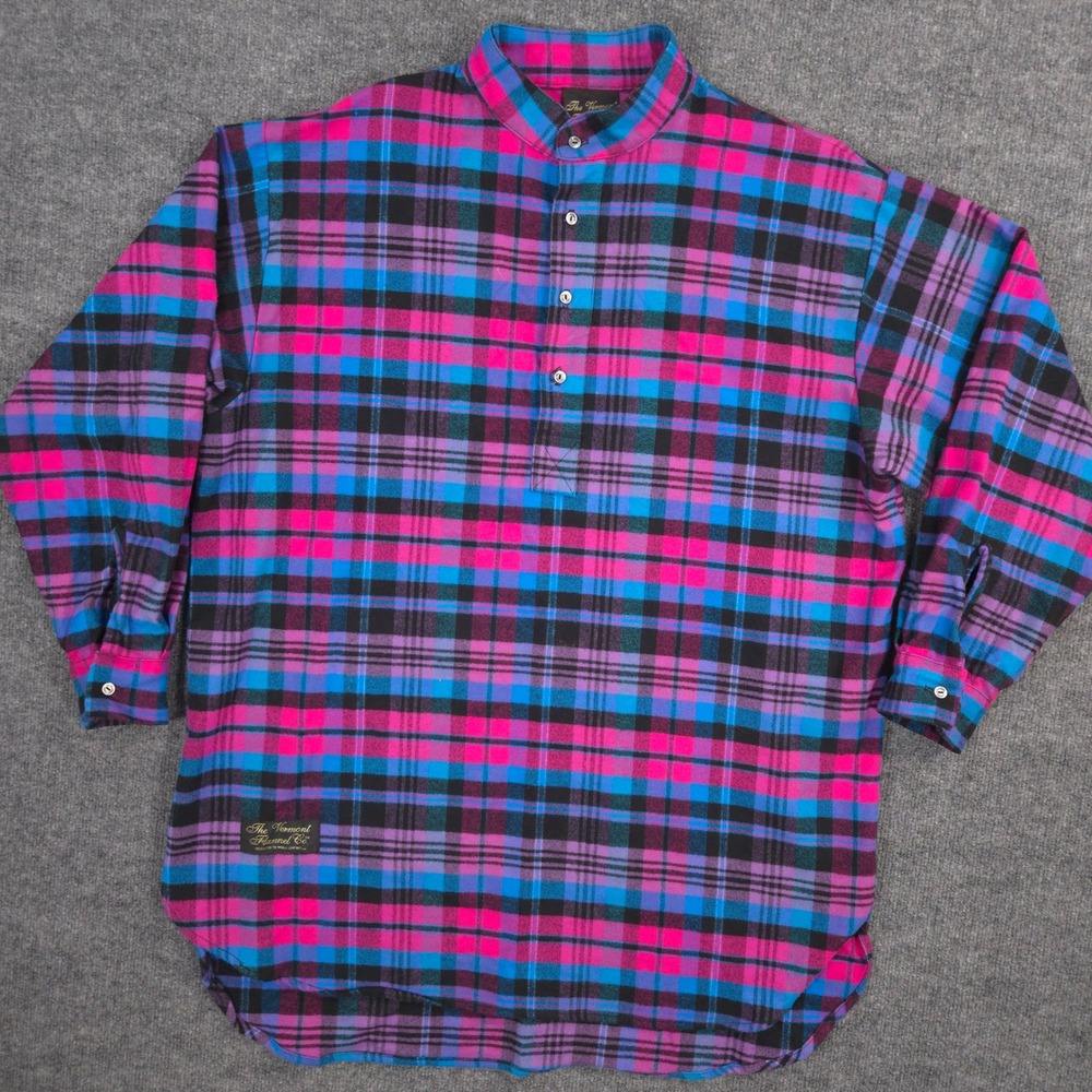 The Vermont Flannel‎ Co Night Shirt Womens OS Pink Blue Plaid Popover Tunic USA